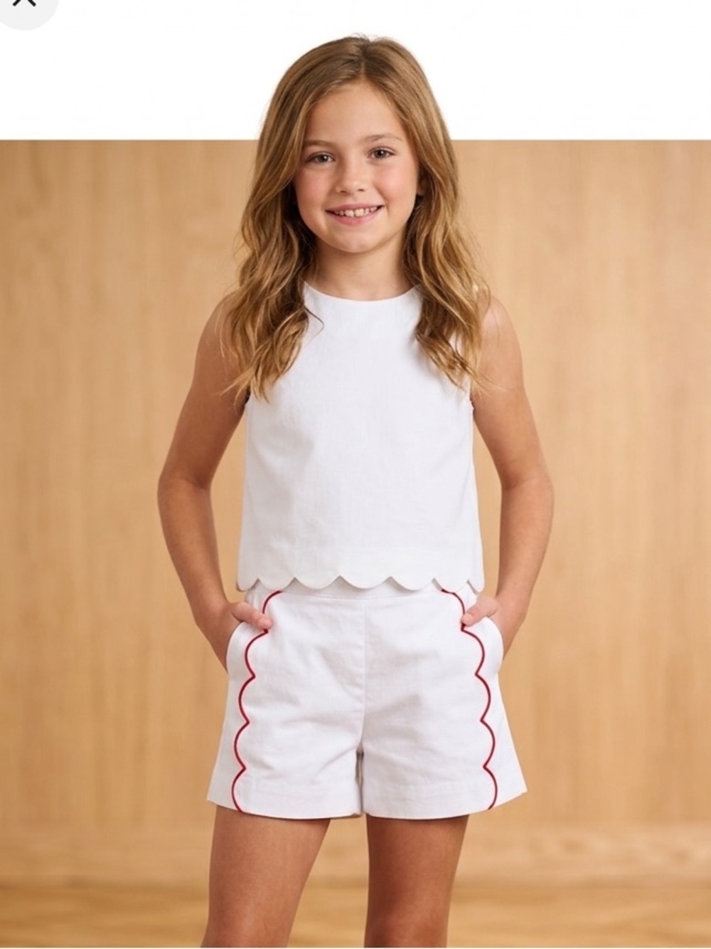 Bella Bliss Girls White Shorts with Red Scallop
